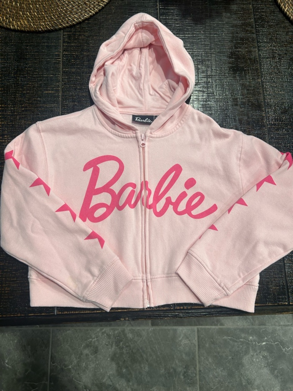 Barbie Light Pink Hoodie with Hot Pink Logo and Sleeve Accents - Picture 1 of 4
